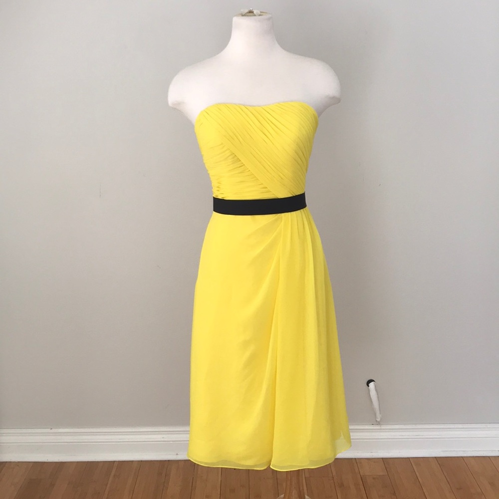 Val Stefani Yellow Strapless belted Dress